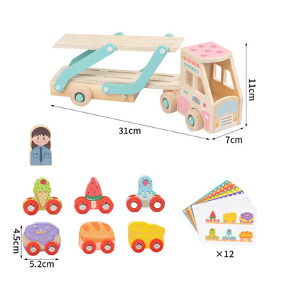 Fidtoy Jouet Camion de Dépannage en Bois pour Tout-Petits, Jouet d'Apprentissage Montessori avec Blocs d'Animaux pour la Motricité Fine et la Créativité