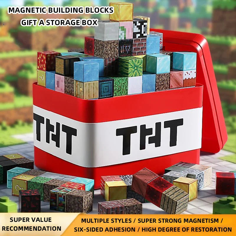 Bloques de construcción magnéticos – Juguetes de construcción creativos para montar uno mismo con caja de almacenamiento de regalo para el aprendizaje y juego imaginativo de los niños