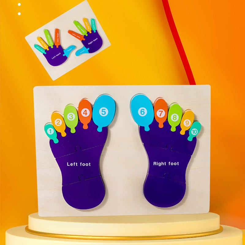 Rompecabezas Montessori 3D de Palmas y Plantas de los Pies de Madera