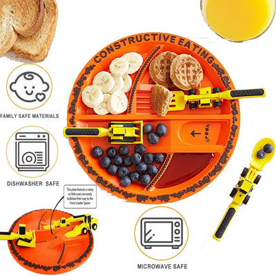 Plato y set de utensilios de construcción ExcavaBite para niños