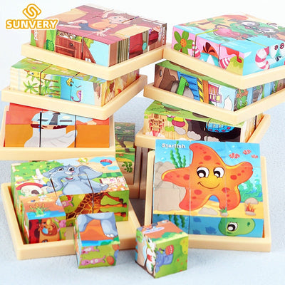 Fidtoy Puzzle en bois d'animaux pour tout-petits – Jouet éducatif rotatif à 9 pièces pour les 3-6 ans, développement de la motricité fine et des compétences cognitives Montessori