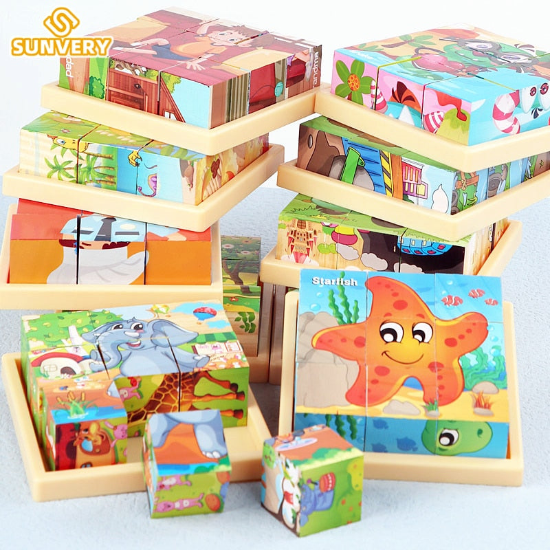 Fidtoy Wooden Animal Puzzle for Toddlers – 9-Piece Rotating Cube Educational Toy for Ages 3-6, Montessori Fine Motor & Cognitive Skills Development