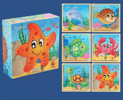 Fidtoy Puzzle en bois d'animaux pour tout-petits – Jouet éducatif rotatif à 9 pièces pour les 3-6 ans, développement de la motricité fine et des compétences cognitives Montessori