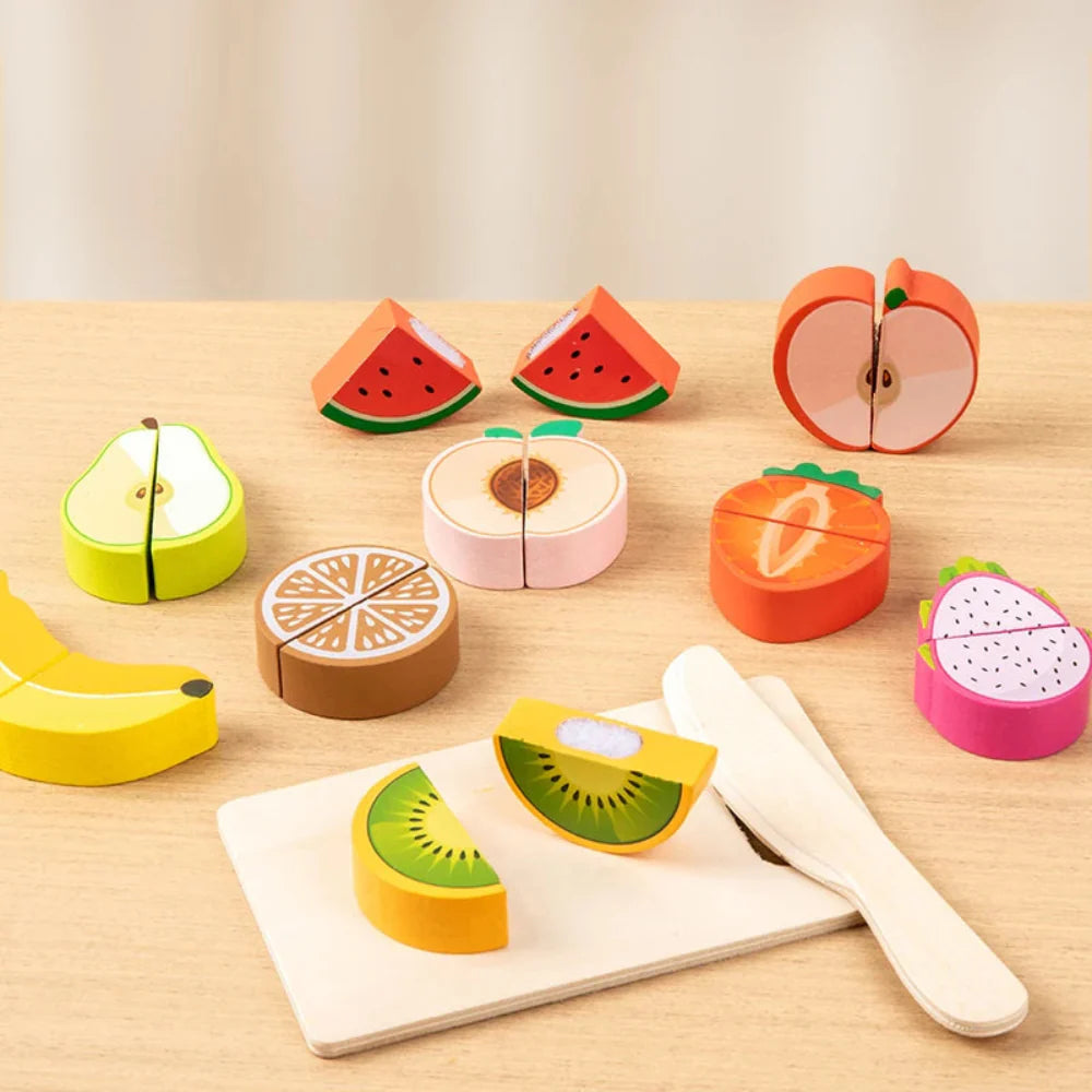 Fidtoy Wooden Cutting Food Play Set for Kids | Montessori Pretend Play & Fine Motor Skills