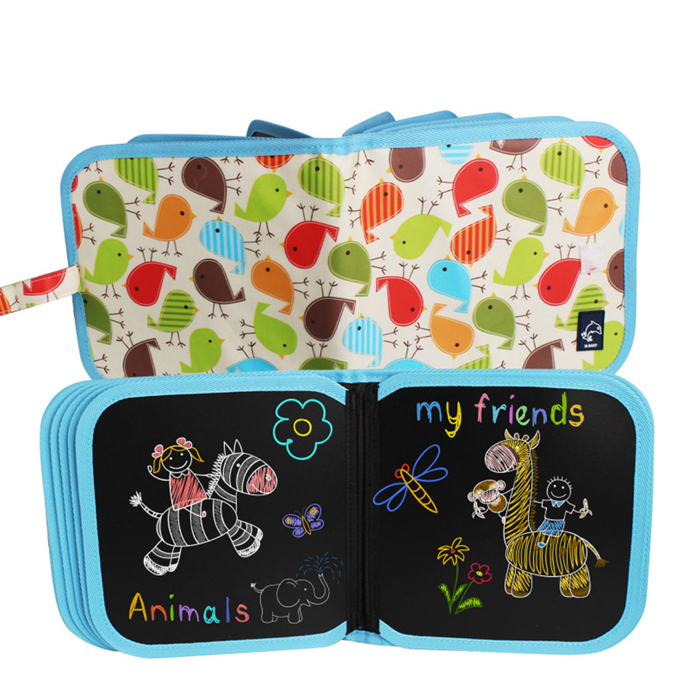 Fidtoy Reusable Drawing Slate Book for Kids – Erasable Doodle Book with Washable Markers, Portable Travel Drawing Pad, Dinosaur Theme, and Creative Writing Practice