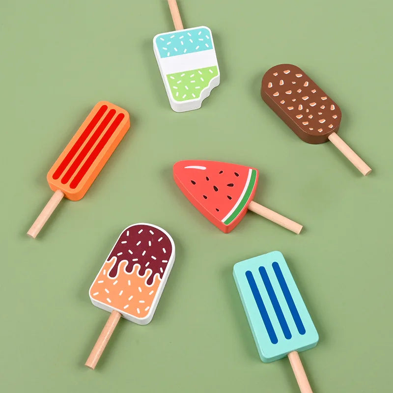 Fidtoy Wooden Ice Cream Set for Toddlers Pretend Play
