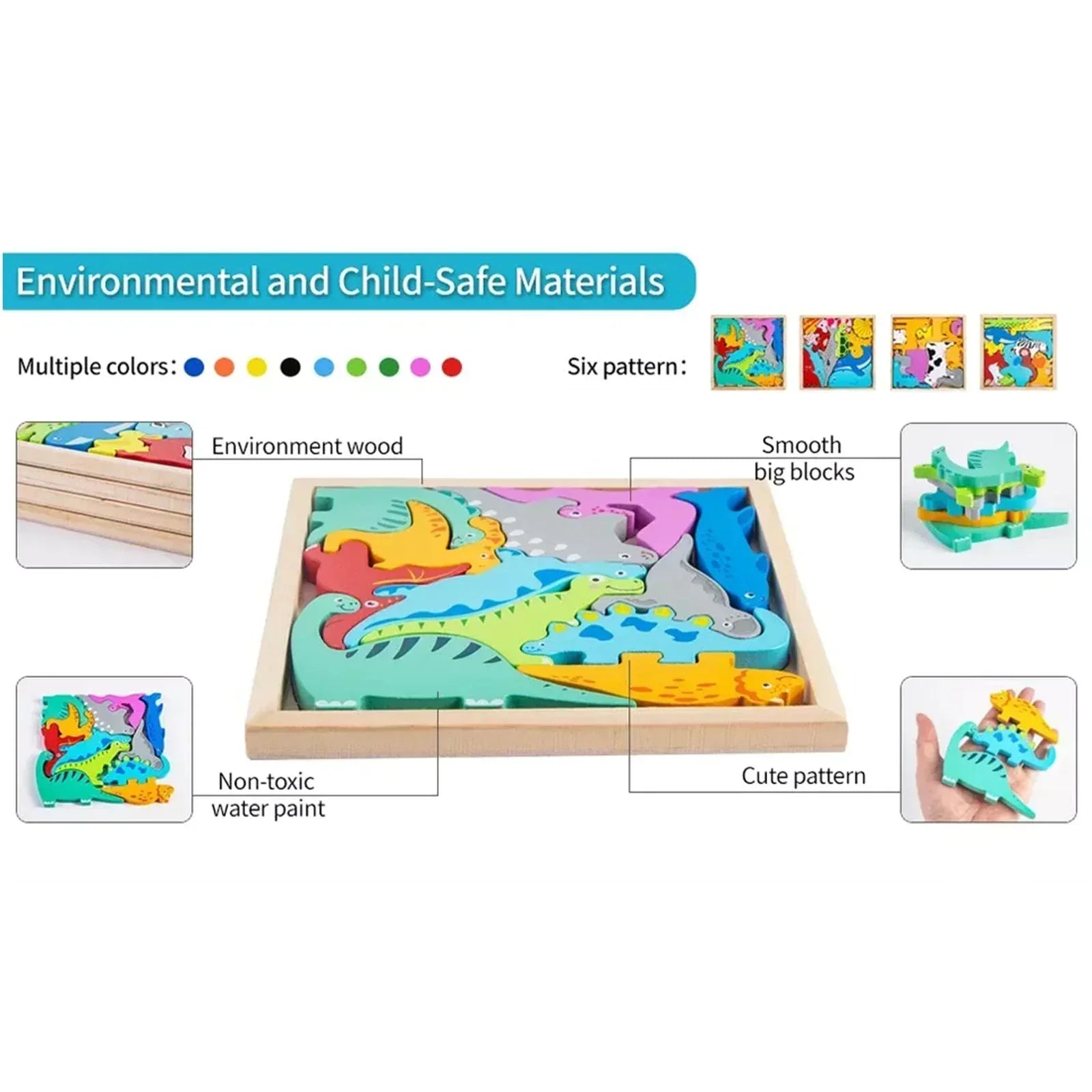 Kids Wooden Traffic Car Truck Theme Puzzle Blocks With Tray