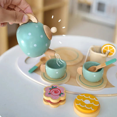 Fidtoy Service à Thé en Bois Jouet de Jeu d'Imitation Montessori pour Enfants