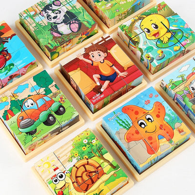 Fidtoy Puzzle en bois d'animaux pour tout-petits – Jouet éducatif rotatif à 9 pièces pour les 3-6 ans, développement de la motricité fine et des compétences cognitives Montessori
