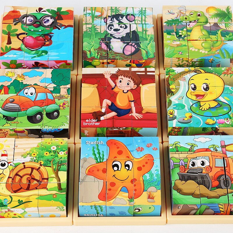 Fidtoy Puzzle en bois d'animaux pour tout-petits – Jouet éducatif rotatif à 9 pièces pour les 3-6 ans, développement de la motricité fine et des compétences cognitives Montessori