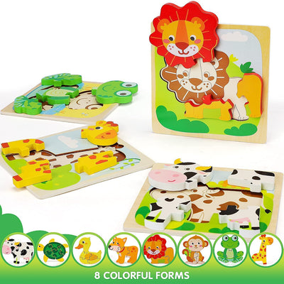 Fidtoy Wooden Animal Puzzle for Toddlers – Montessori Shape & Color Learning Toy