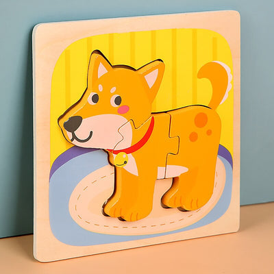 Fidtoy Wooden Animal Puzzle for Toddlers – Montessori Shape & Color Learning Toy