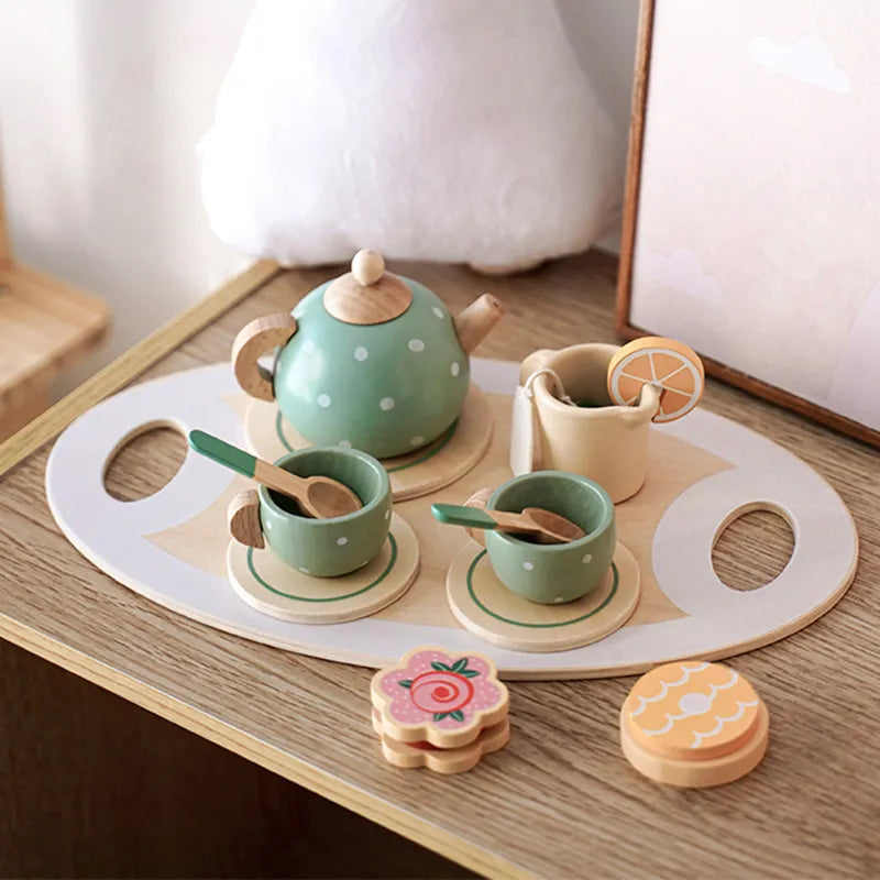 Fidtoy Service à Thé en Bois Jouet de Jeu d'Imitation Montessori pour Enfants