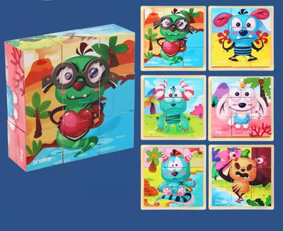 Fidtoy Puzzle en bois d'animaux pour tout-petits – Jouet éducatif rotatif à 9 pièces pour les 3-6 ans, développement de la motricité fine et des compétences cognitives Montessori