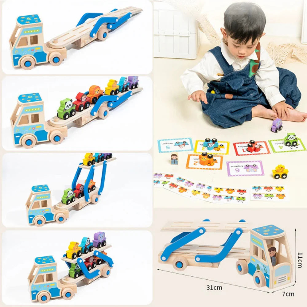 Fidtoy Jouet Camion de Dépannage en Bois pour Tout-Petits, Jouet d'Apprentissage Montessori avec Blocs d'Animaux pour la Motricité Fine et la Créativité