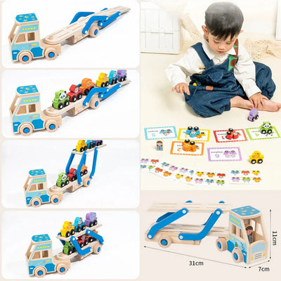 Fidtoy Jouet Camion de Dépannage en Bois pour Tout-Petits, Jouet d'Apprentissage Montessori avec Blocs d'Animaux pour la Motricité Fine et la Créativité