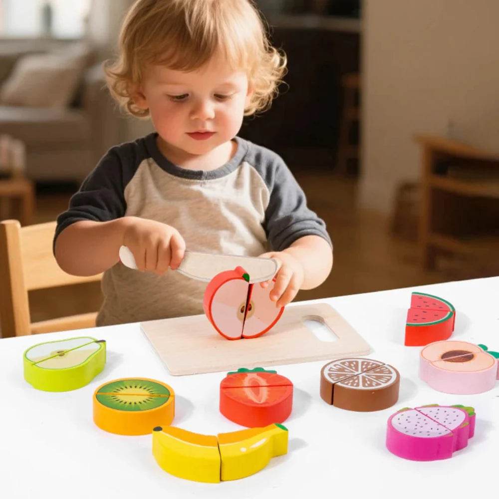 Fidtoy Wooden Cutting Food Play Set for Kids | Montessori Pretend Play & Fine Motor Skills