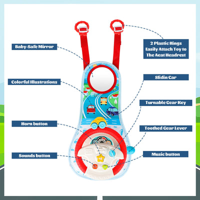 Volante de juguete de simulación para asiento trasero de coche con luz y música, juguetes educativos tempranos, regalos divertidos para niños