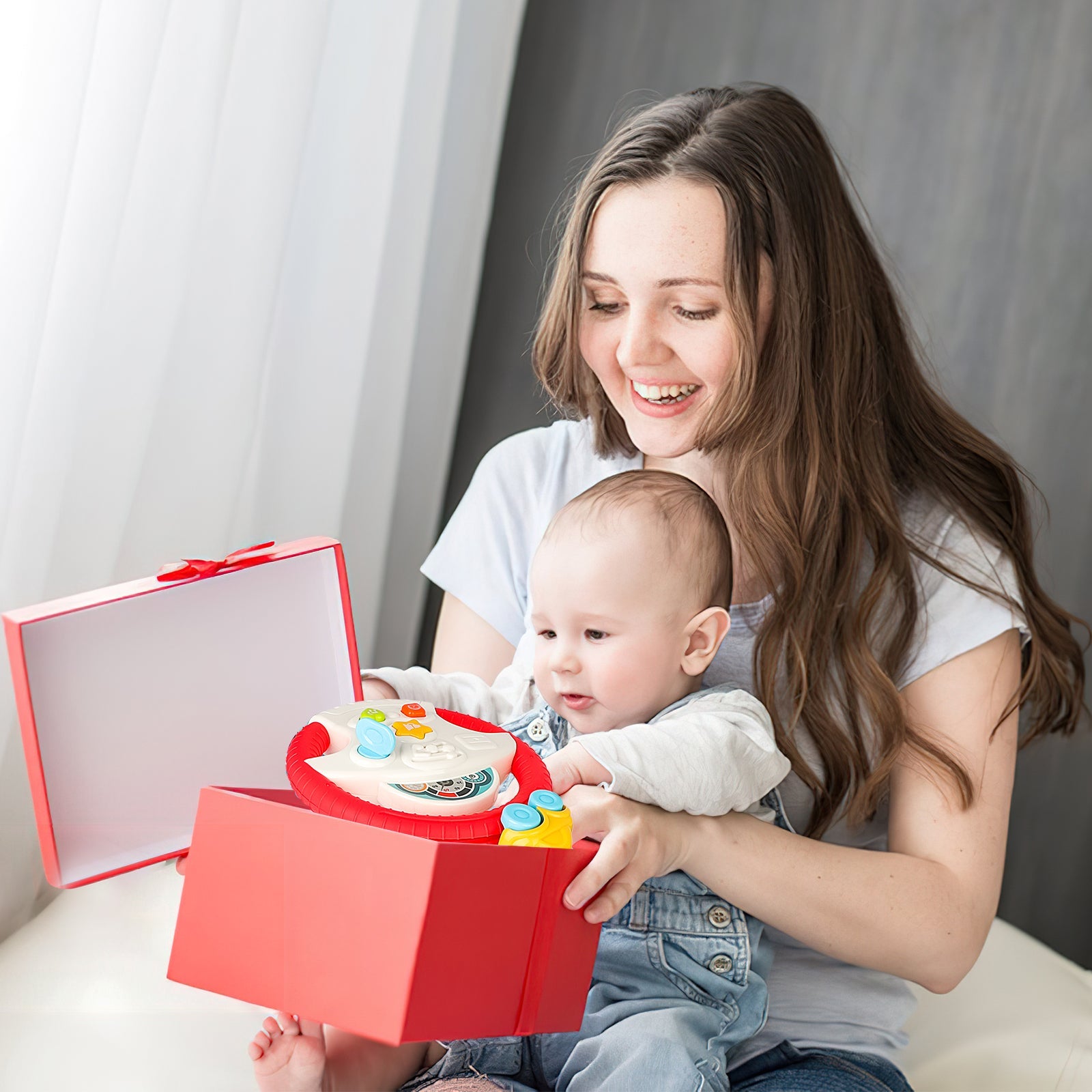 Volante de juguete de simulación para asiento trasero de coche con luz y música, juguetes educativos tempranos, regalos divertidos para niños