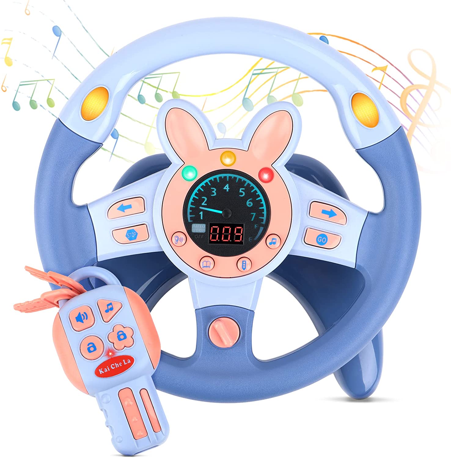 Volant pour voiture de siège arrière, jouet de volant de simulation de conduite, jouet éducatif lumineux et musical pour enfants, bleu