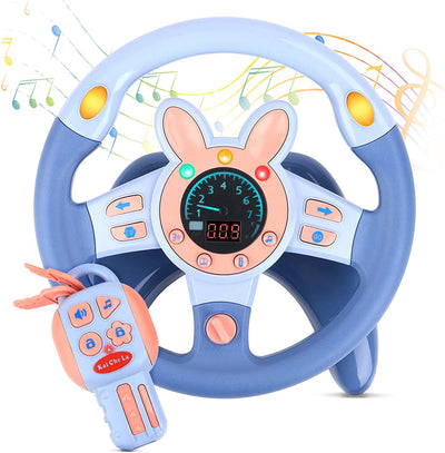 Volante para el asiento trasero del coche, juguete de volante de conducción simulada, con luz y música, regalos educativos para niños, azul