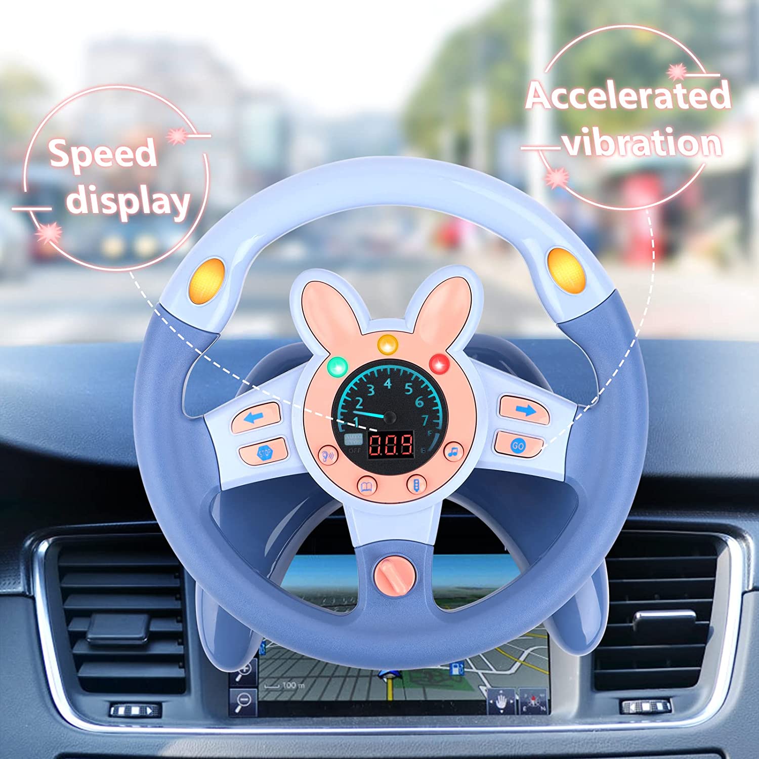 Volant pour voiture de siège arrière, jouet de volant de simulation de conduite, jouet éducatif lumineux et musical pour enfants, bleu
