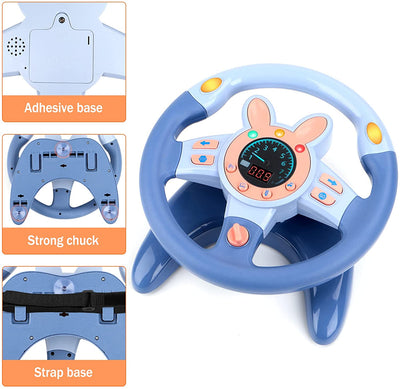 Volante para el asiento trasero del coche, juguete de volante de conducción simulada, con luz y música, regalos educativos para niños, azul