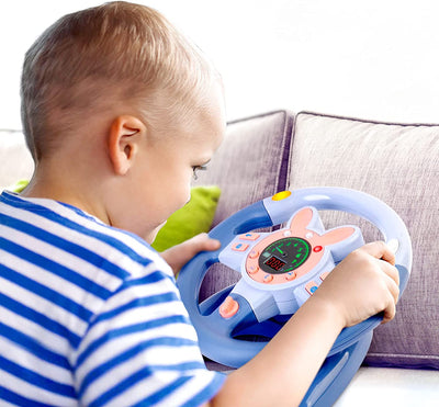Volante para el asiento trasero del coche, juguete de volante de conducción simulada, con luz y música, regalos educativos para niños, azul