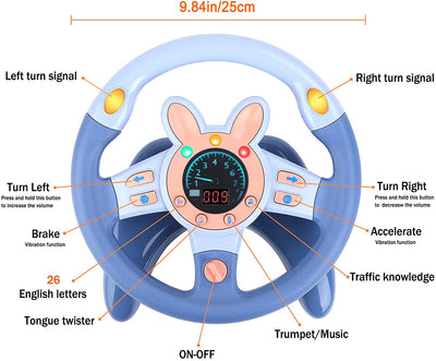 Volante para el asiento trasero del coche, juguete de volante de conducción simulada, con luz y música, regalos educativos para niños, azul