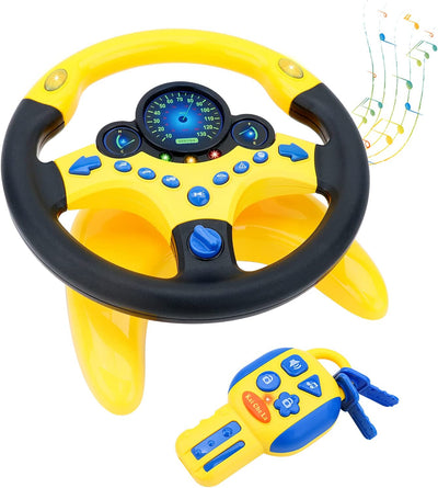 Volante para coche, asiento trasero, simulación de conducción, juguete con volante, luces y música, regalos educativos para niños - Amarillo