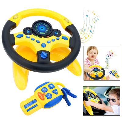 Volante para coche, asiento trasero, simulación de conducción, juguete con volante, luces y música, regalos educativos para niños - Amarillo