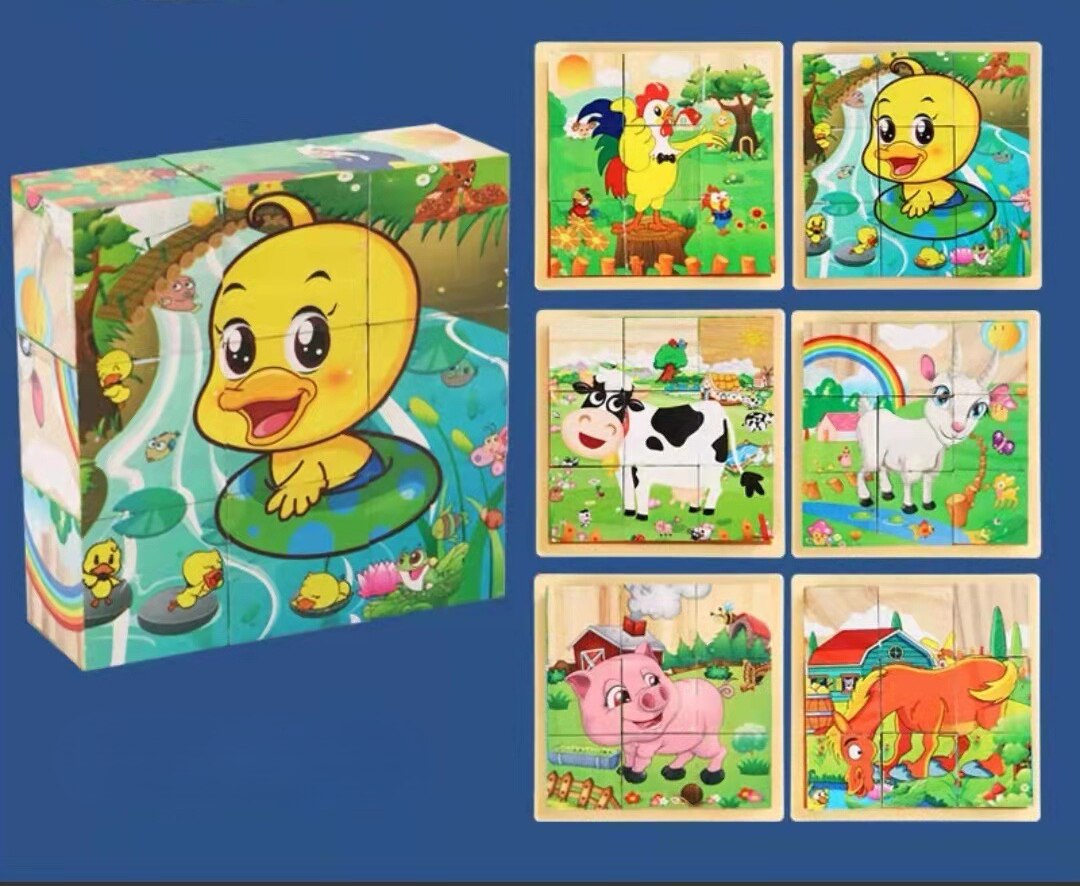 Fidtoy Puzzle en bois d'animaux pour tout-petits – Jouet éducatif rotatif à 9 pièces pour les 3-6 ans, développement de la motricité fine et des compétences cognitives Montessori