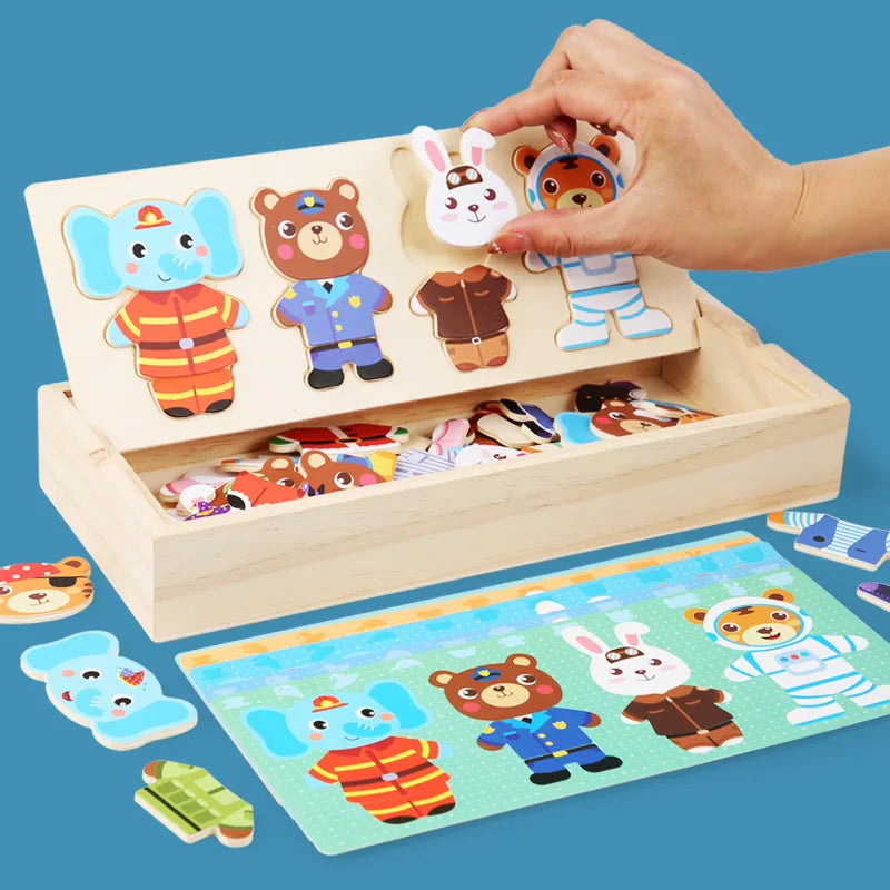 Fidtoy Montessori Wooden Animal Jigsaw Puzzle Toys for Toddlers – Educational & Fun Learning