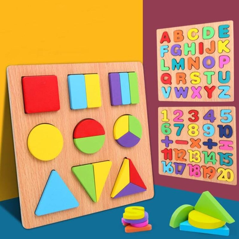Fidtoy 3D Wooden Puzzle for Kids – Alphabet, Numbers & Shapes Learning Toy for Preschoolers 3-6 Years