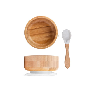 Fidtoy Bamboo Suction Bowl and Spoon Set – Baby Feeding Bowl for BLW Toddlers