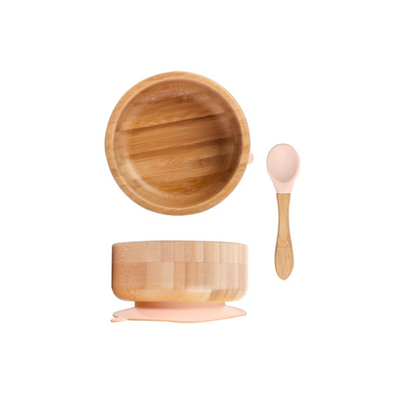 Fidtoy Bamboo Suction Bowl and Spoon Set – Baby Feeding Bowl for BLW Toddlers