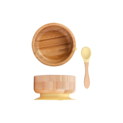 Fidtoy Bamboo Suction Bowl and Spoon Set – Baby Feeding Bowl for BLW Toddlers
