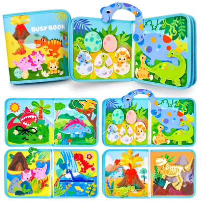 Fidtoy Dinosaur Friends Busy Book – Interactive Montessori Activity for Toddlers 2-5