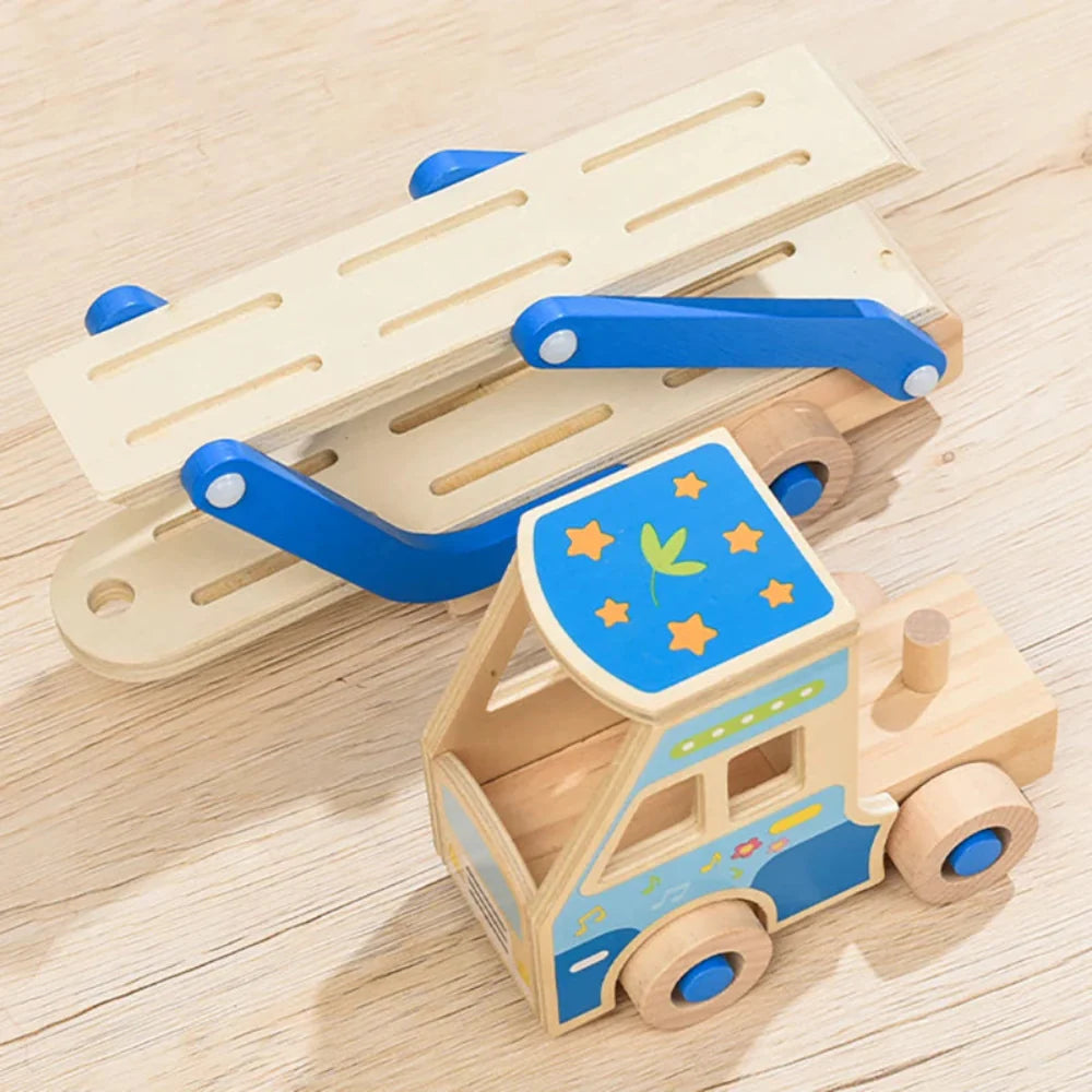 Fidtoy Jouet Camion de Dépannage en Bois pour Tout-Petits, Jouet d'Apprentissage Montessori avec Blocs d'Animaux pour la Motricité Fine et la Créativité