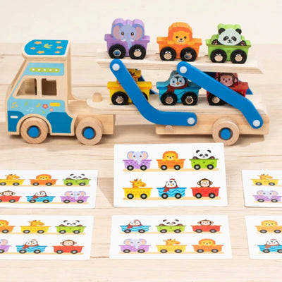 Fidtoy Jouet Camion de Dépannage en Bois pour Tout-Petits, Jouet d'Apprentissage Montessori avec Blocs d'Animaux pour la Motricité Fine et la Créativité