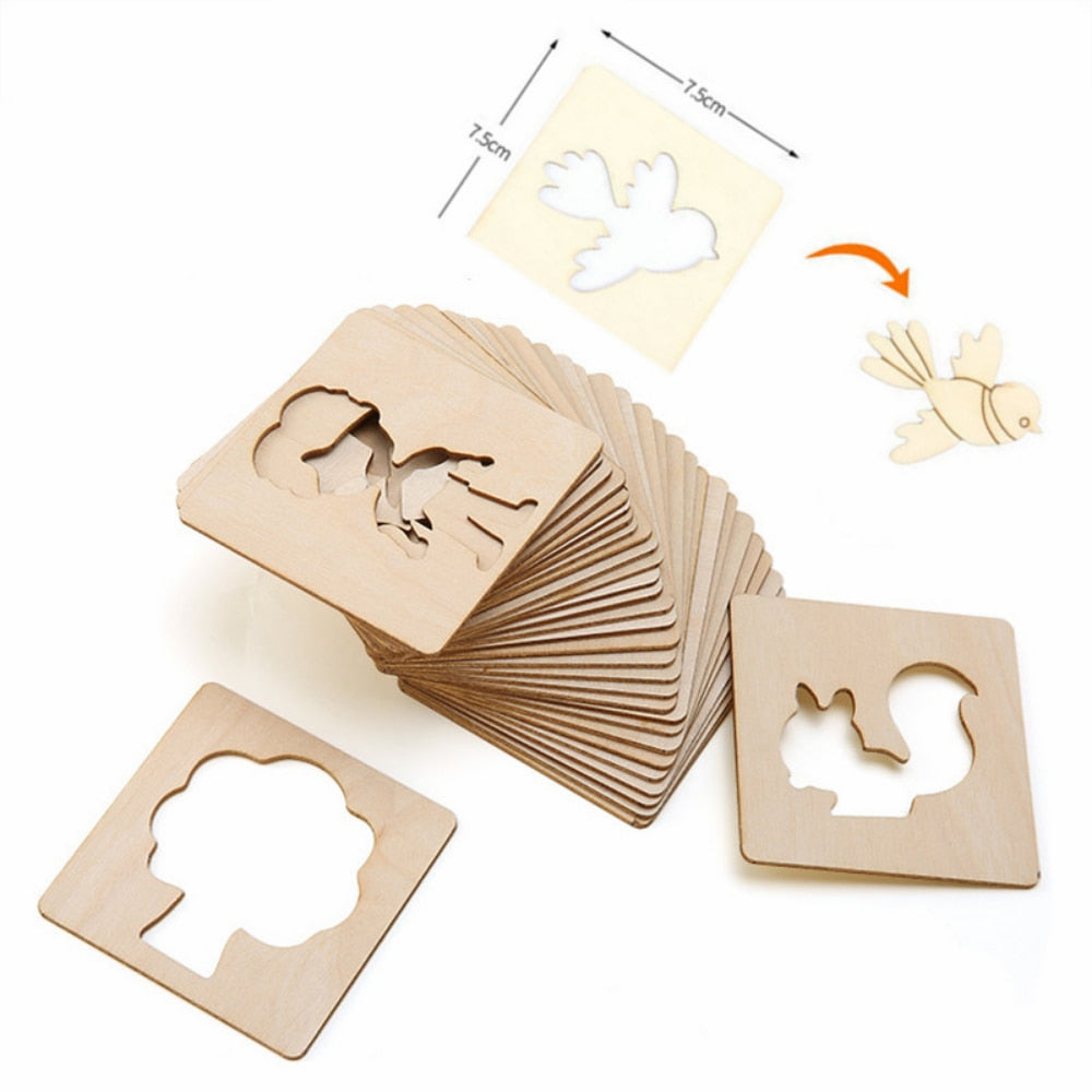 Fidtoy Wooden DIY Drawing Templates Montessori Art Toy Set(20 Pcs)