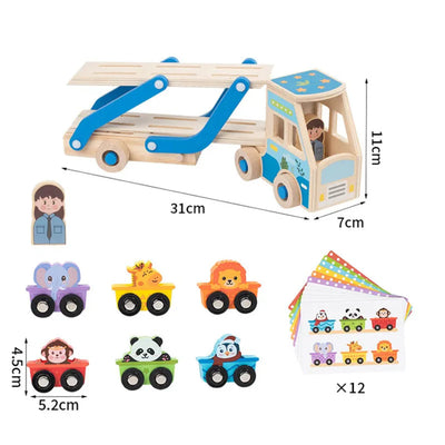 Fidtoy Jouet Camion de Dépannage en Bois pour Tout-Petits, Jouet d'Apprentissage Montessori avec Blocs d'Animaux pour la Motricité Fine et la Créativité