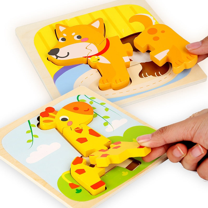 Fidtoy Wooden Animal Puzzle for Toddlers – Montessori Shape & Color Learning Toy