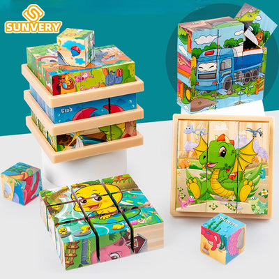 Fidtoy Puzzle en bois d'animaux pour tout-petits – Jouet éducatif rotatif à 9 pièces pour les 3-6 ans, développement de la motricité fine et des compétences cognitives Montessori
