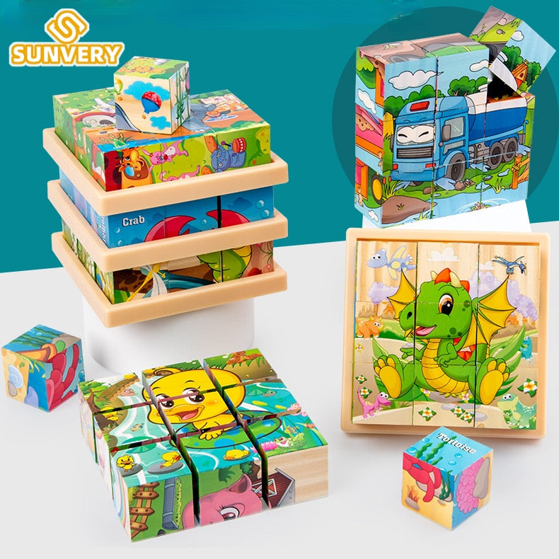 Fidtoy Puzzle en bois d'animaux pour tout-petits – Jouet éducatif rotatif à 9 pièces pour les 3-6 ans, développement de la motricité fine et des compétences cognitives Montessori