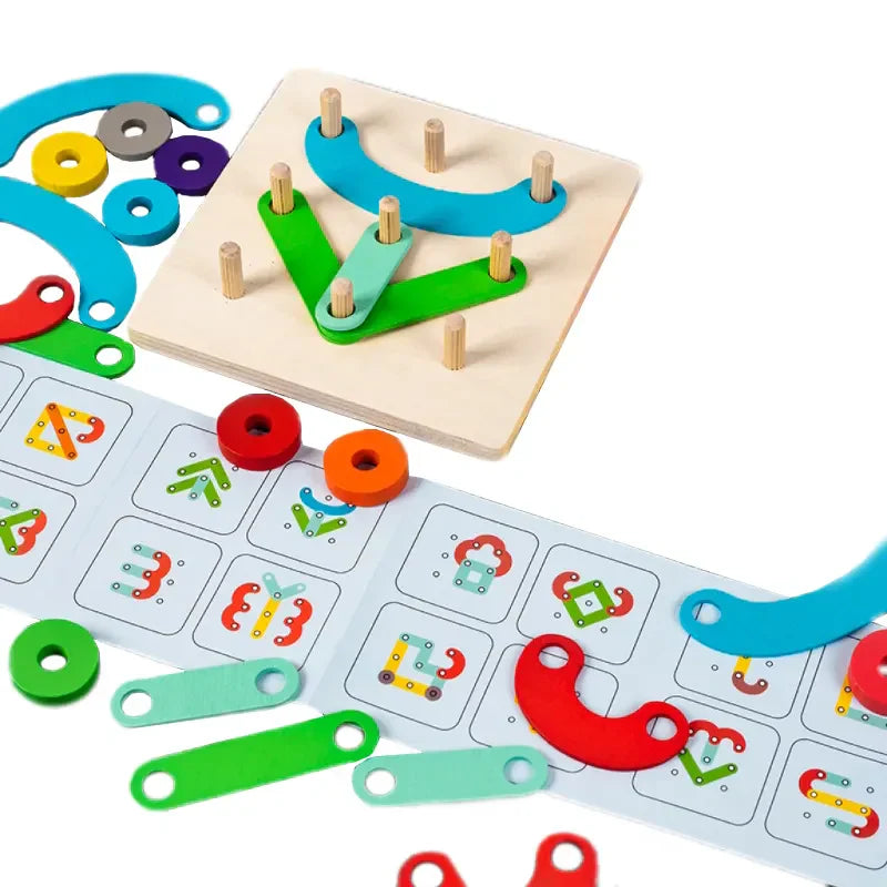 Fidtoy Wooden Bar Shaped Assembled Sleeve Column Puzzle Board for Kids | 26-Piece Alphabet Construction Blocks, Color Recognition, Shape Building, Fine Motor & Creative Stacking Toy Age 3+