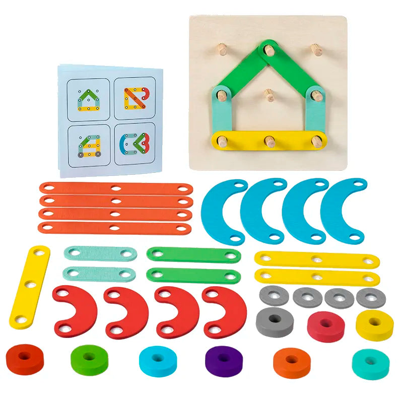 Fidtoy Wooden Bar Shaped Assembled Sleeve Column Puzzle Board for Kids | 26-Piece Alphabet Construction Blocks, Color Recognition, Shape Building, Fine Motor & Creative Stacking Toy Age 3+