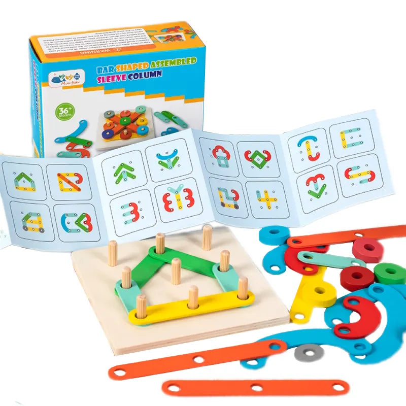 Fidtoy Wooden Bar Shaped Assembled Sleeve Column Puzzle Board for Kids | 26-Piece Alphabet Construction Blocks, Color Recognition, Shape Building, Fine Motor & Creative Stacking Toy Age 3+