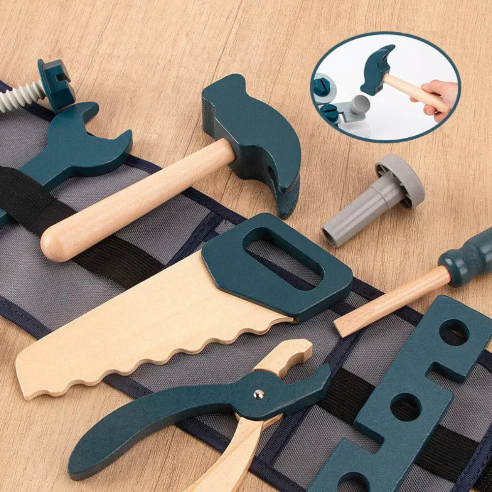 Fidtoy Juego de herramientas de juguete de simulación para niños, kit de reparación de madera, juguete STEM para niños pequeños de 3 a 6 años