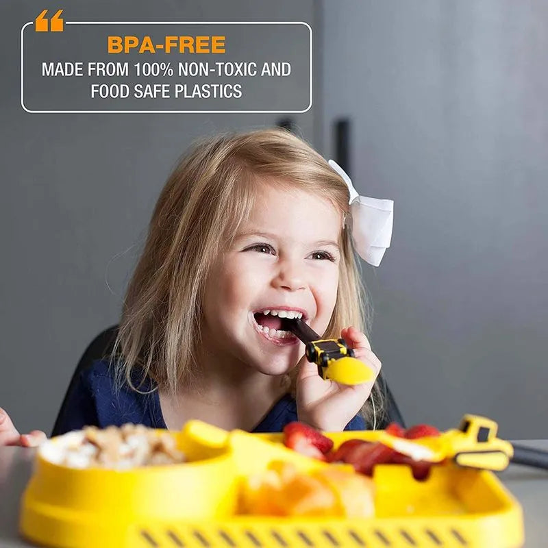 Plato y set de utensilios de construcción ExcavaBite para niños